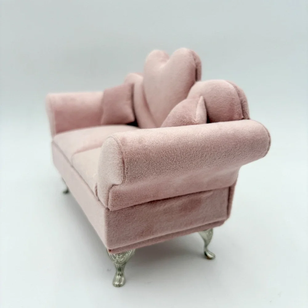 Pink Jewelry Box Sofa Couch Heart Velvet Plush Jewelry Storage Display‎ Decor